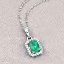 Load image into Gallery viewer, 0.83 Carat Genuine Zambian Emerald and White Diamond 10K White Gold Pendant
