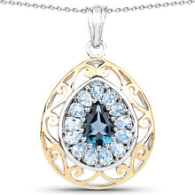 Load image into Gallery viewer, 18K Yellow Gold Plated 4.44 Carat Genuine London Blue Topaz and Blue Topaz .925 Sterling Silver Pendant