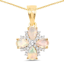Load image into Gallery viewer, 14K Yellow Gold Plated 1.19 Carat Genuine Ethiopian Opal and White Topaz .925 Sterling Silver Pendant