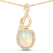 Load image into Gallery viewer, 0.56 Carat Genuine Ethiopian Opal and White Diamond 14K Yellow Gold Pendant