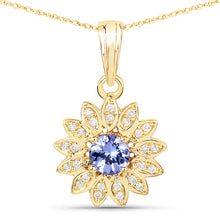 Load image into Gallery viewer, 0.31 Carat Genuine Tanzanite and White Diamond 14K Yellow Gold Pendant