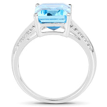 Load image into Gallery viewer, 5.78 Carat Genuine Swiss Blue Topaz and White Topaz .925 Sterling Silver Ring