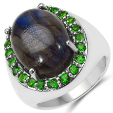 Load image into Gallery viewer, 11.90 Carat Genuine Labradorite & Chrome Diopside .925 Sterling Silver Ring