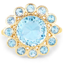 Load image into Gallery viewer, 14K Yellow Gold Plated 6.59 Carat Genuine Blue Topaz .925 Sterling Silver Ring