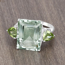 Load image into Gallery viewer, 11.90 Carat Genuine Green Amethyst and Peridot .925 Sterling Silver Ring