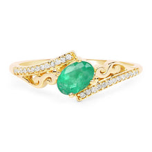 Load image into Gallery viewer, 0.51 Carat Genuine Zambian Emerald and White Diamond 14K Yellow Gold Ring
