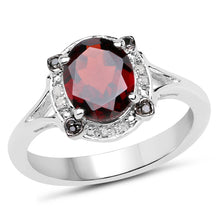 Load image into Gallery viewer, 2.05 Carat Genuine Garnet, White Diamond and Black Diamond .925 Sterling Silver Ring