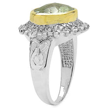 Load image into Gallery viewer, Two Tone Plated 4.16 Carat Genuine Green Amethyst & White Topaz .925 Sterling Silver Ring
