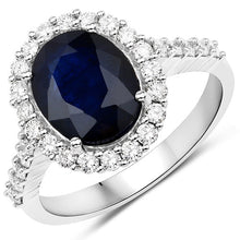 Load image into Gallery viewer, 3.70 Carat Genuine Blue Sapphire and White Diamond 14K White Gold Ring