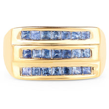 Load image into Gallery viewer, 14K Yellow Gold Plated 1.05 Carat Genuine Blue Sapphire .925 Sterling Silver Ring