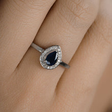 Load image into Gallery viewer, 0.48 Carat Genuine Blue Sapphire and White Diamond 14K White Gold Ring