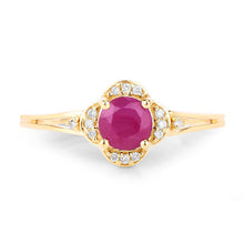 Load image into Gallery viewer, 0.59 Carat Genuine Ruby and White Diamond 14K Yellow Gold Ring