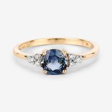 Load image into Gallery viewer, 1.08 Carat Genuine Blue Sapphire and White Diamond 14K Yellow Gold Ring