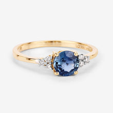 Load image into Gallery viewer, 1.08 Carat Genuine Blue Sapphire and White Diamond 14K Yellow Gold Ring