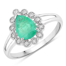 Load image into Gallery viewer, 1.22 Carat Genuine Zambian Emerald and White Diamond 10K White Gold Ring