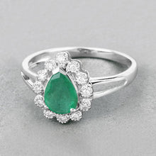 Load image into Gallery viewer, 1.22 Carat Genuine Zambian Emerald and White Diamond 10K White Gold Ring