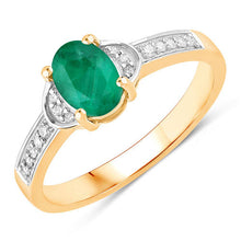 Load image into Gallery viewer, 0.82 Carat Genuine Zambian Emerald and White Diamond 14K Yellow Gold Ring