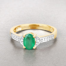 Load image into Gallery viewer, 0.82 Carat Genuine Zambian Emerald and White Diamond 14K Yellow Gold Ring