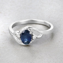 Load image into Gallery viewer, 0.98 Carat Genuine Blue Sapphire and White Diamond 10K White Gold Ring