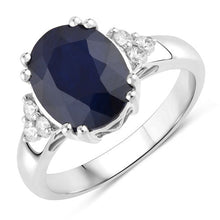 Load image into Gallery viewer, 4.50 Carat Genuine Blue Sapphire and White Diamond 14K White Gold Ring