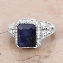 Load image into Gallery viewer, 4.80 Carat Glass Filled Sapphire and White Topaz .925 Sterling Silver Ring