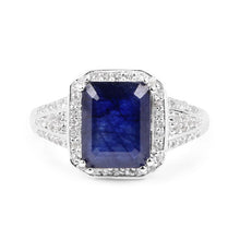 Load image into Gallery viewer, 4.80 Carat Glass Filled Sapphire and White Topaz .925 Sterling Silver Ring