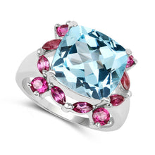 Load image into Gallery viewer, 8.19 Carat Genuine Blue Topaz & Rhodolite .925 Sterling Silver Ring