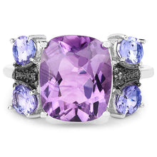 Load image into Gallery viewer, 5.53 Carat Genuine Amethyst, Tanzanite & White Topaz .925 Sterling Silver Ring