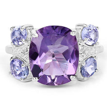 Load image into Gallery viewer, 5.53 Carat Genuine Amethyst, Tanzanite & White Topaz .925 Sterling Silver Ring