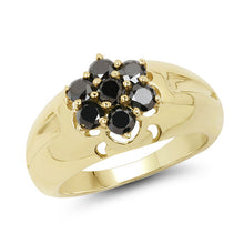 Load image into Gallery viewer, 14K Yellow Gold Plated 0.98 Carat Genuine Black Diamond .925 Sterling Silver Ring