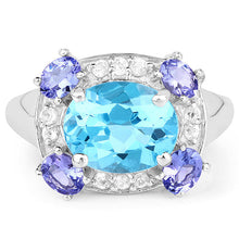 Load image into Gallery viewer, 4.13 Carat Genuine Swiss Blue Topaz, Tanzanite & White Topaz .925 Sterling Silver Ring