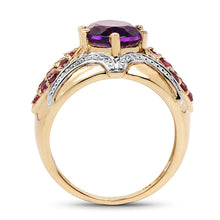 Load image into Gallery viewer, 14K Yellow Gold Plated 3.01 Carat Genuine Amethyst & Rhodolite .925 Sterling Silver Ring