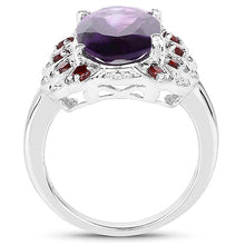 Load image into Gallery viewer, 6.40 Carat Genuine Amethyst and Garnet .925 Sterling Silver Ring
