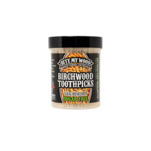 Load image into Gallery viewer, Jar of Birchwood toothpicks with a visible brand label on a white background