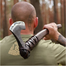 Load image into Gallery viewer, Viking long axe "Ragnar Lodbrok" with carving handle and leather wrap
