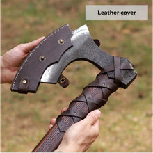 Load image into Gallery viewer, Viking long axe "Ragnar Lodbrok" with carving handle and leather wrap