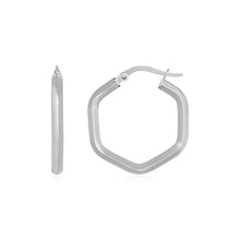 Load image into Gallery viewer, 14k White Gold Shiny Hexagon Hoop Earrings
