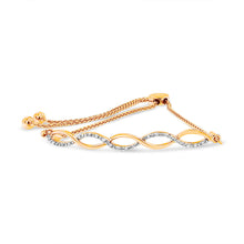 Load image into Gallery viewer, 14K Rose Gold Plated .925 Sterling Silver 1/10 cttw Diamond Infinity Twist 4â€-10â€ Adjustable Bolo Bracelet (I-J Color, I2-I3 Clarity)
