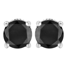 Load image into Gallery viewer, 14K White Gold 2.00 Cttw Round Brilliant-Cut Black Diamond Classic 4-Prong Stud Earrings with Screw Backs (Fancy Color-Enhanced, I2-I3 Clarity)
