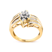 Load image into Gallery viewer, 10K Yellow Gold 1/2 Cttw Round And Baguette-cut Diamond Cluster Head and Channel Set Shank Ring (H-I Color, I1-I2 Clarity) - Ring Size 7
