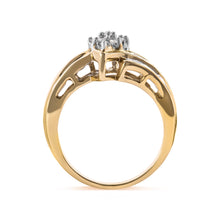Load image into Gallery viewer, 10K Yellow Gold 1/2 Cttw Round And Baguette-cut Diamond Cluster Head and Channel Set Shank Ring (H-I Color, I1-I2 Clarity) - Ring Size 7
