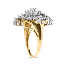 Load image into Gallery viewer, 10K Yellow Gold 1 Cttw Round and Baguette cut Diamond Cluster and Rhombus Halo Ring (H-I Color, I1-I2 Clarity) - Ring Size 7
