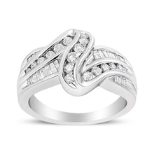Load image into Gallery viewer, 10K White Gold Ring 3/4 Cttw Round and Baguette-Cut Diamond Bypass Ring (H-I Color, I2-I3 Clarity) - Size 6
