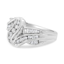 Load image into Gallery viewer, 10K White Gold Ring 3/4 Cttw Round and Baguette-Cut Diamond Bypass Ring (H-I Color, I2-I3 Clarity) - Size 6
