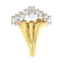 Load image into Gallery viewer, 10K Yellow Gold 1 1/2 Cttw Diamond Cluster Tapered Shank Cocktail Ring Cocktail Ring (I-J Color, I1-I2 Clarity) - Ring Size 7
