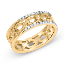 Load image into Gallery viewer, 10K Yellow Gold 1/5 Cttw Diamond Two Row Cuban Link Ring (I-J Color, I2-I3 Clarity) - Size 7
