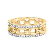 Load image into Gallery viewer, 10K Yellow Gold 1/5 Cttw Diamond Two Row Cuban Link Ring (I-J Color, I2-I3 Clarity) - Size 7
