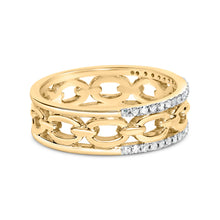 Load image into Gallery viewer, 10K Yellow Gold 1/5 Cttw Diamond Two Row Cuban Link Ring (I-J Color, I2-I3 Clarity) - Size 7
