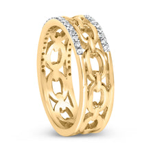 Load image into Gallery viewer, 10K Yellow Gold 1/5 Cttw Diamond Two Row Cuban Link Ring (I-J Color, I2-I3 Clarity) - Size 7
