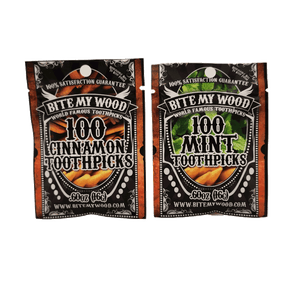 2 Pack BiteMyWood Cinnamon and Mint Flavored Birchwood Toothpicks in 100 Qty Plastic Reusable Bags